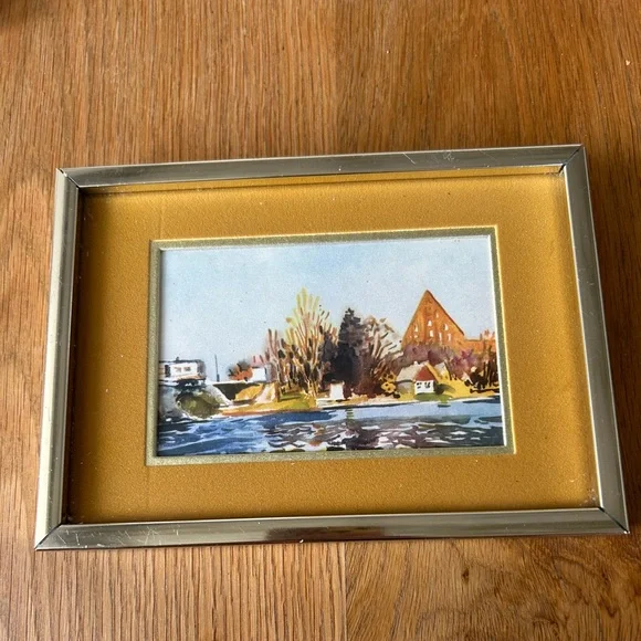 Vintage Framed Landscape Watercolour Art Print with Gold Frame - Picture 3 of 9